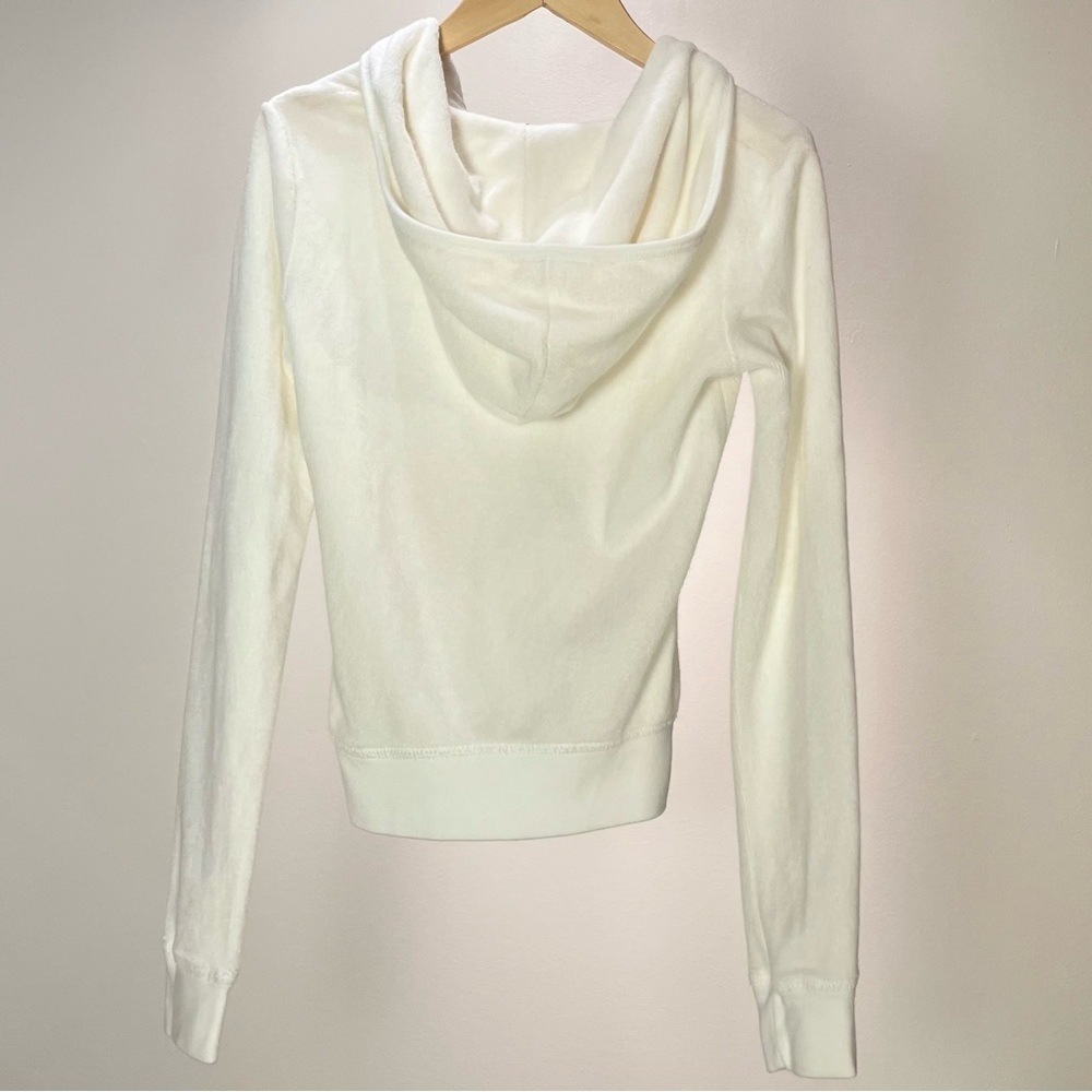Juicy Couture White Velour Zip Hoodie S Made in USA Y2K Fitted - Picture 2 of 4